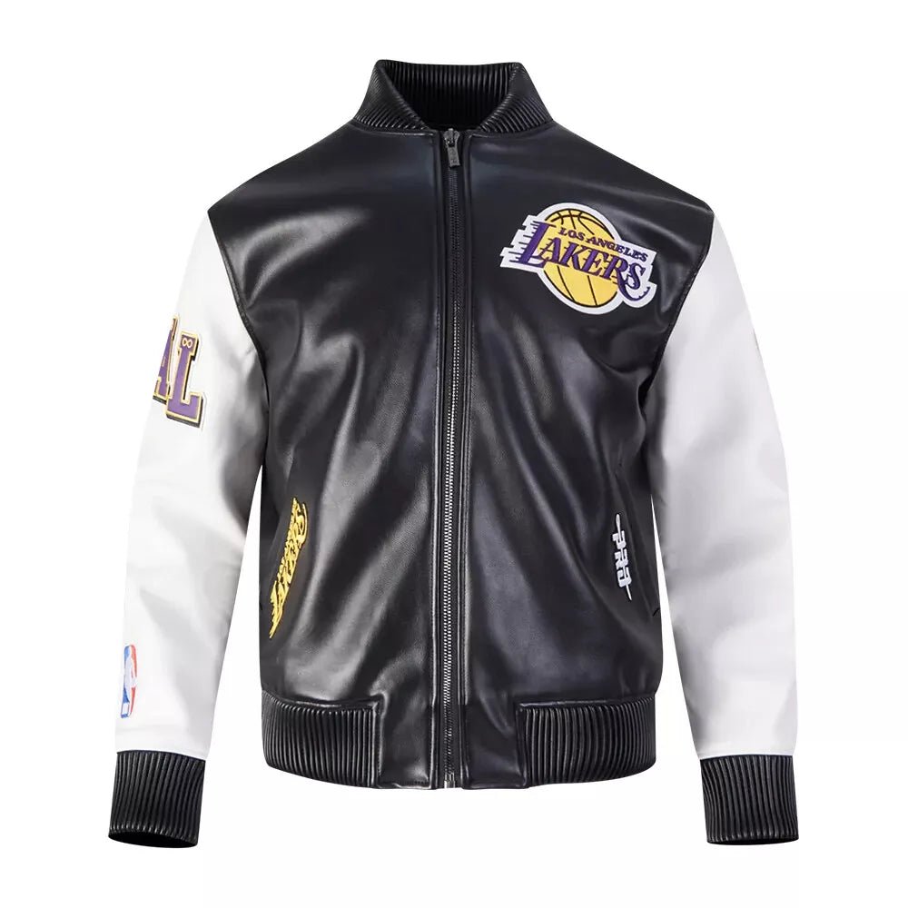 Los Angeles Lakers City Signature Women Leather Varsity Jacket Black & White-NBA