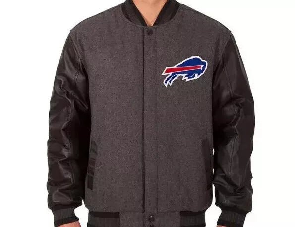Men Letterman Buffalo Bills Charcoal and Black Varsity Jacket - NFL