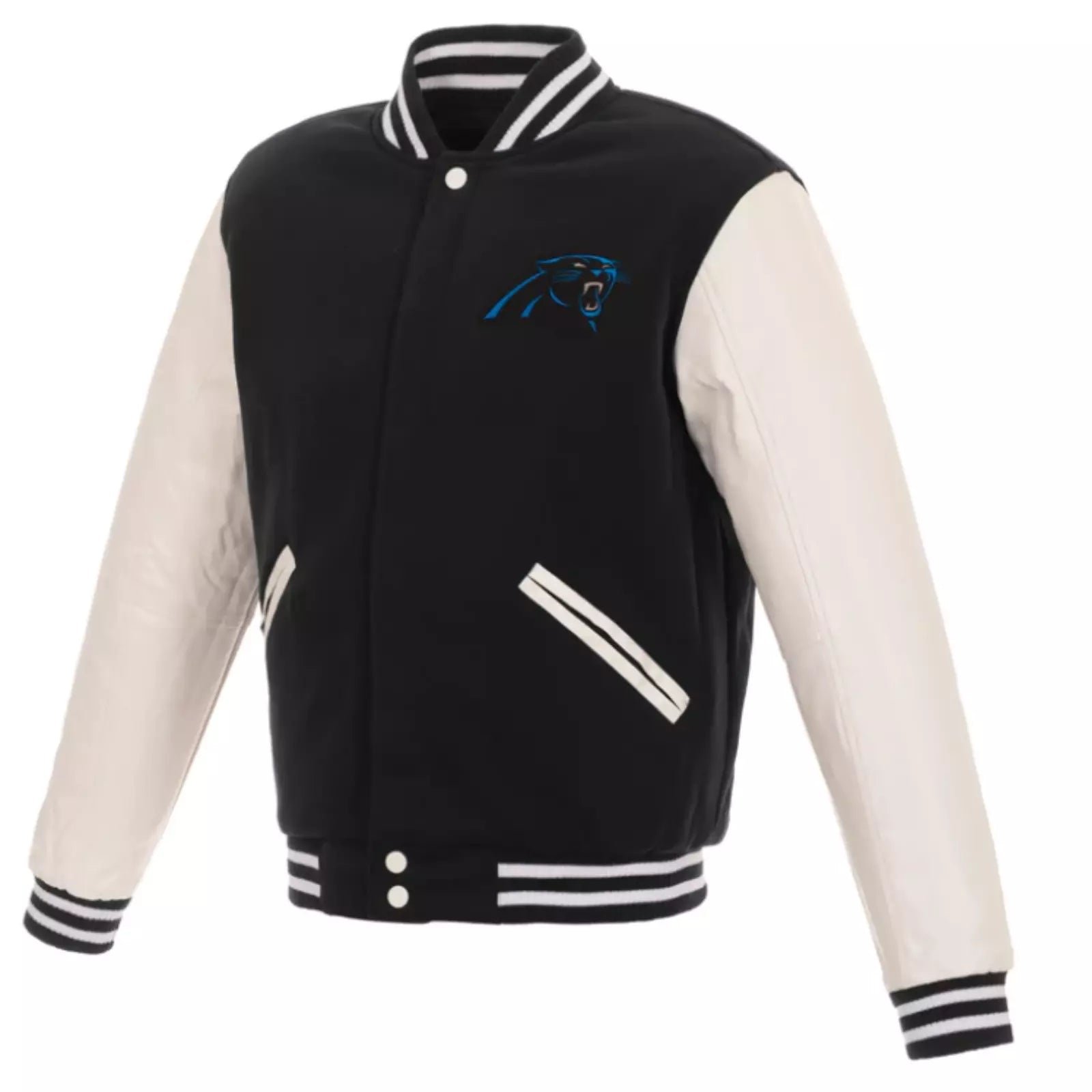 Men Letterman Carolina Panthers Black and White Varsity Jacket - NFL