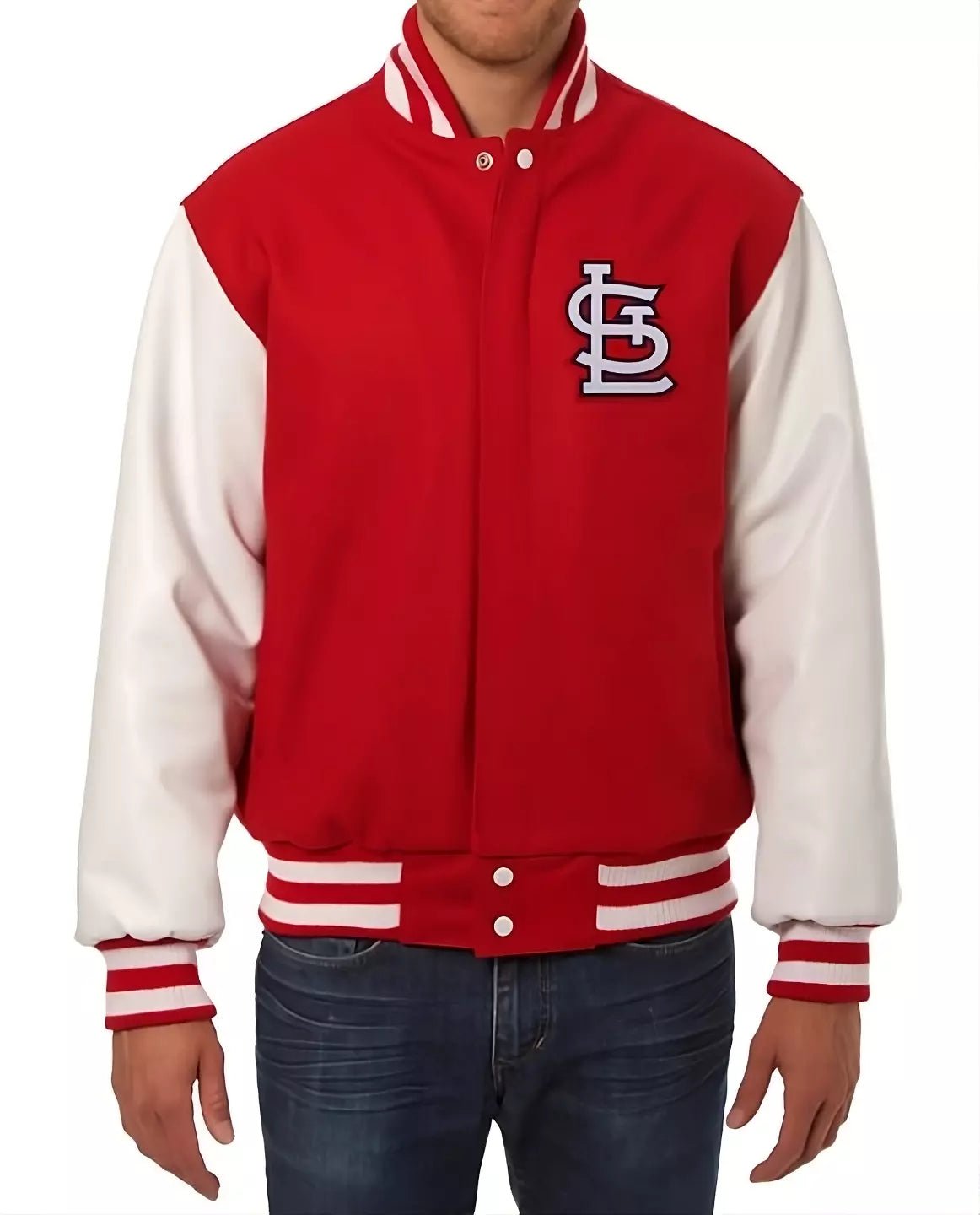 Men Letterman St Louis Cardinals Red & White Varsity Jacket Wool With Leather Sleeve - MLB