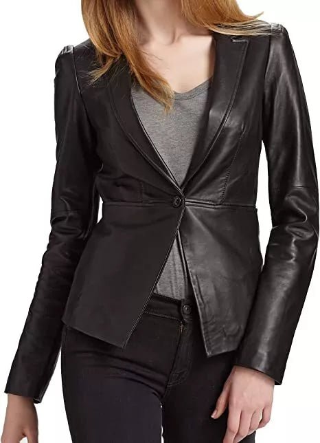 Leather Blazer Coat Jacket Women Lambskin Ladies Trench Biker Black