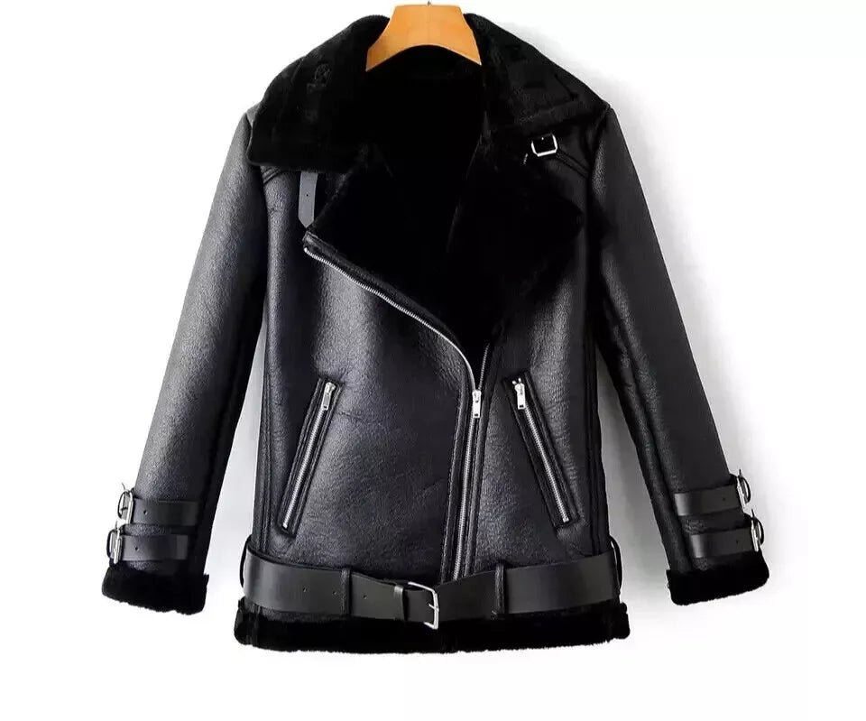 Women Leather Jacket  Bomber Aviator Flying Shearling Bomber Jacket