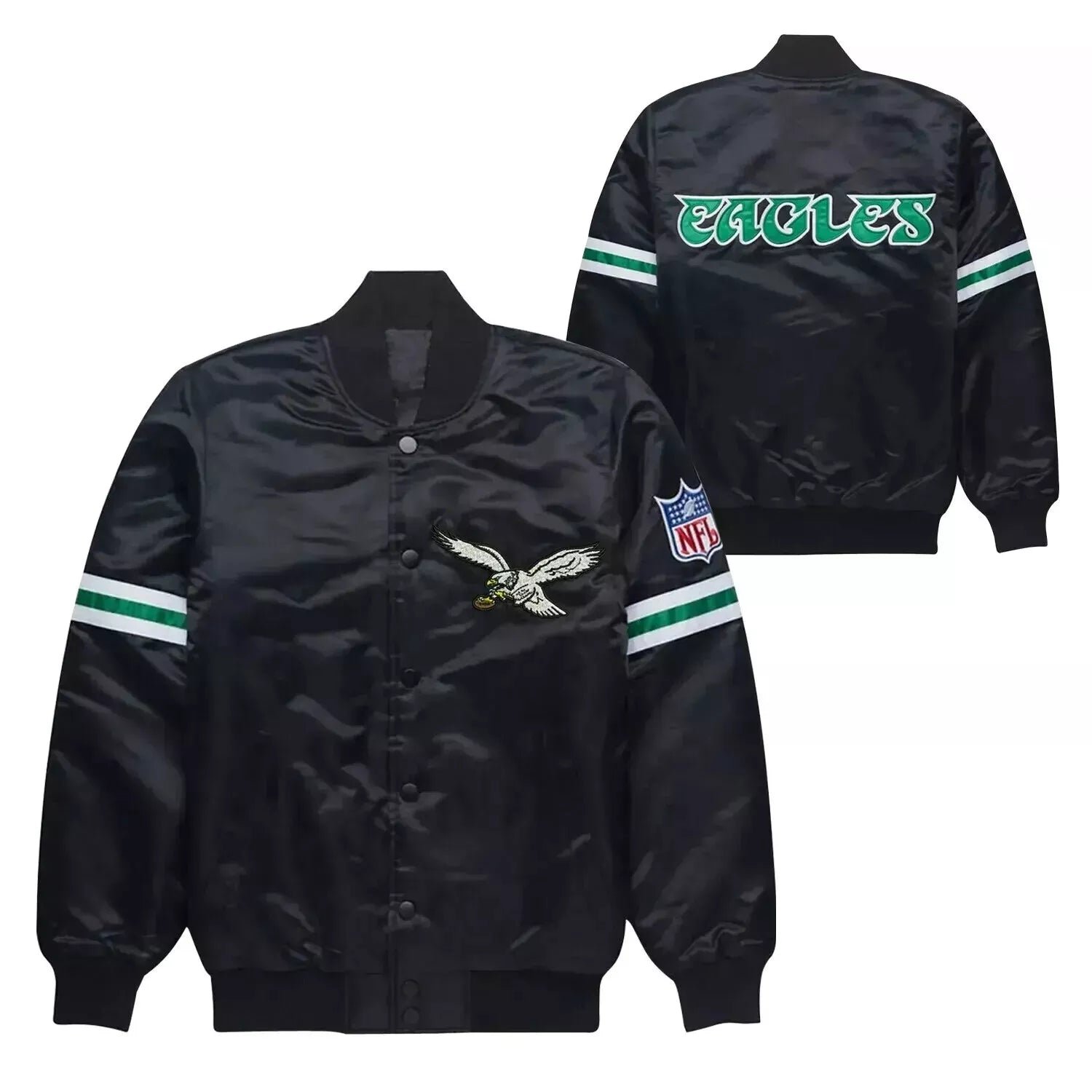 Philadelphia Eagles Black Full Snap Satin Varsity Jacket Embroidery logos black - NFL - Image 3