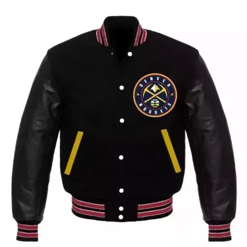 Men Letterman Denver Nuggets Black Wool and Genuine Leather Sleeves varsity jacket - NBA