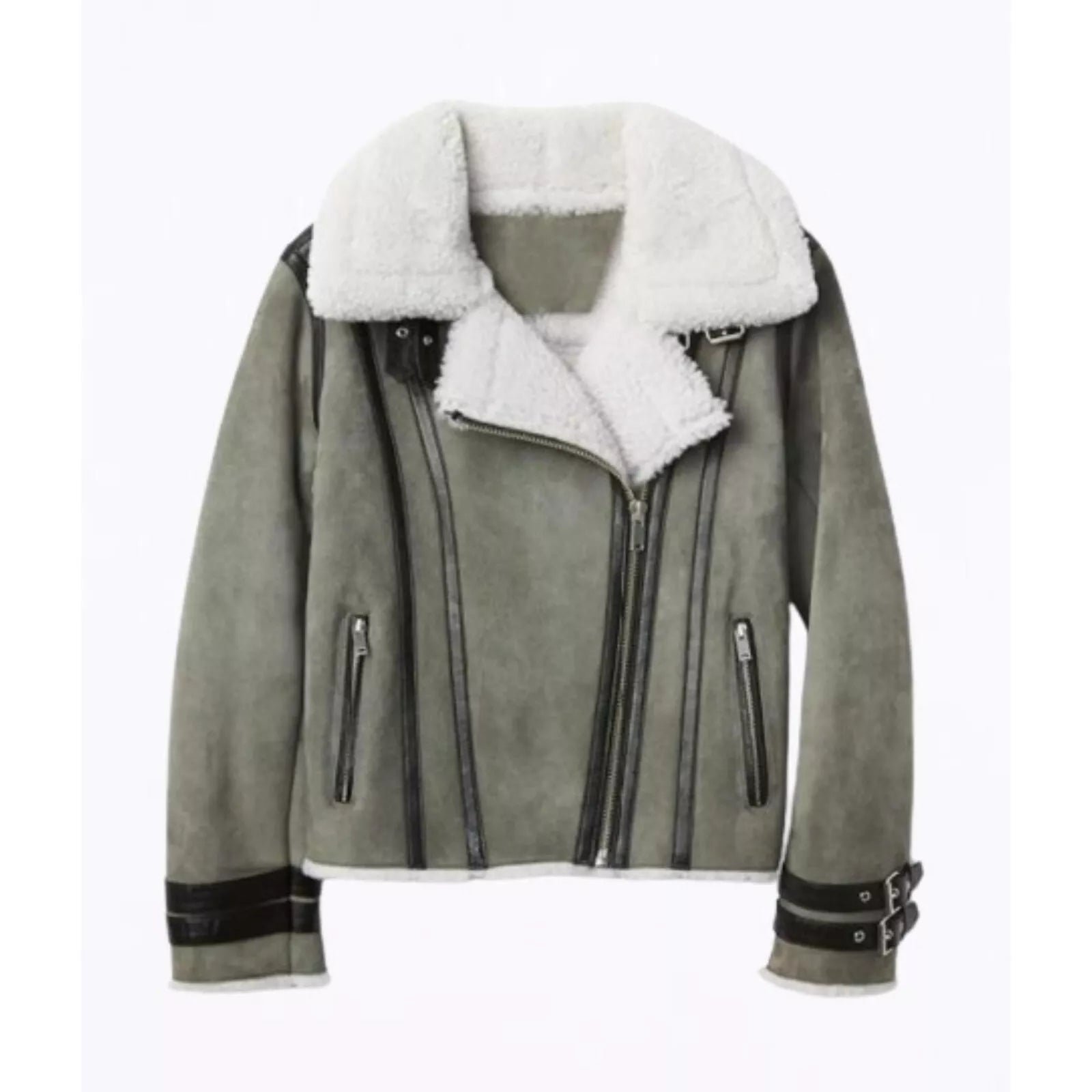 Women Grey Suede Shearling Jacket  Handmade Grey Leather Jacket
