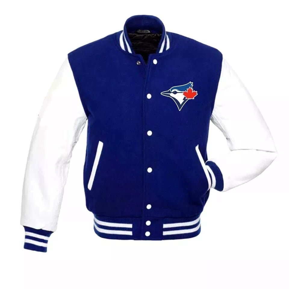 Toronto blue Jays Lettermen Varsity jacket Wool & Genuine Leather Sleeves blue white - MLB