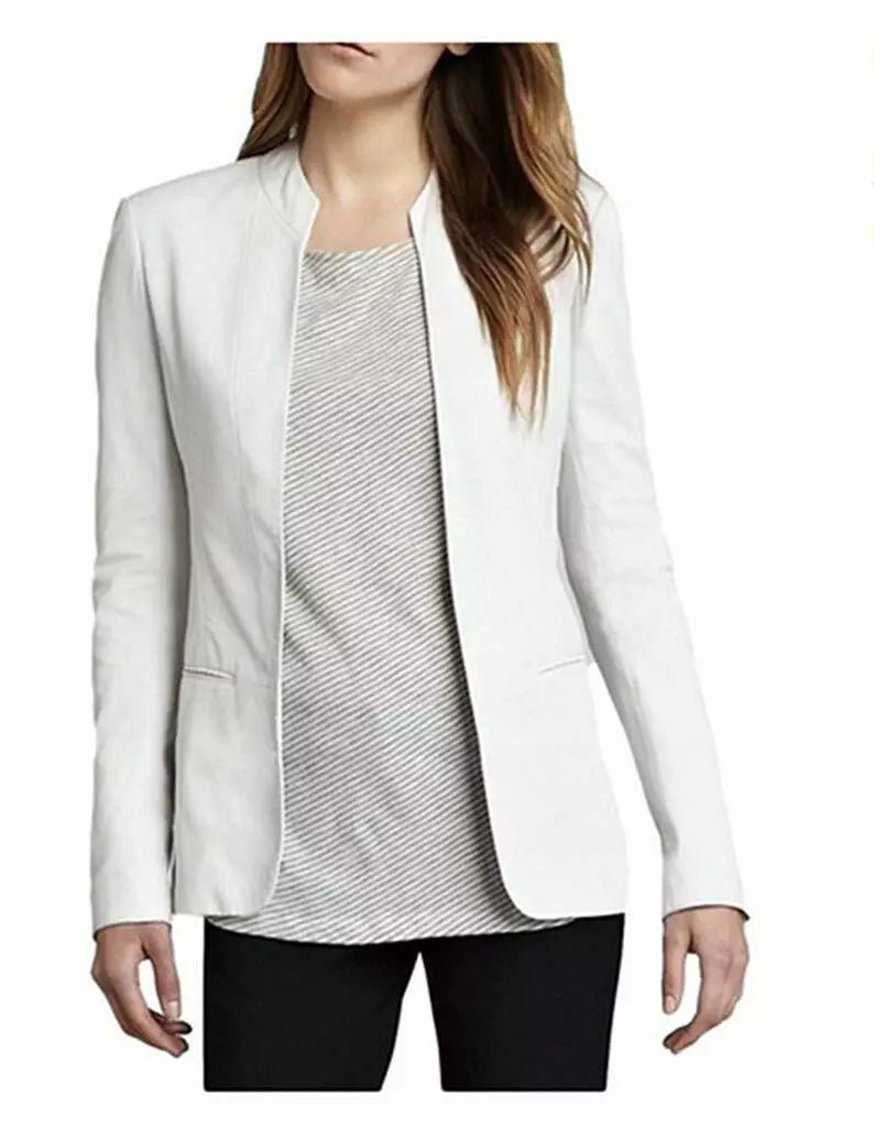 Women Leather Coat Blazer  White Women Fit Size Designer Biker