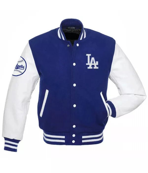 Men Letterman Los Angeles LA Dodgers Blue and White Varsity Jacket - MLB