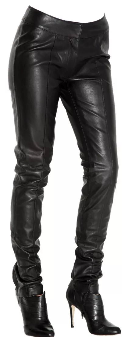 Leather Pants Size Leggings Women Pant Rise Vegan Skinny Trousers Soft Black