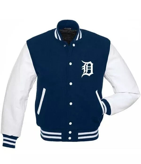 Letterman Detroit Tigers Blue and White Varsity Jacket with Leather sleeves blue and white - MLB