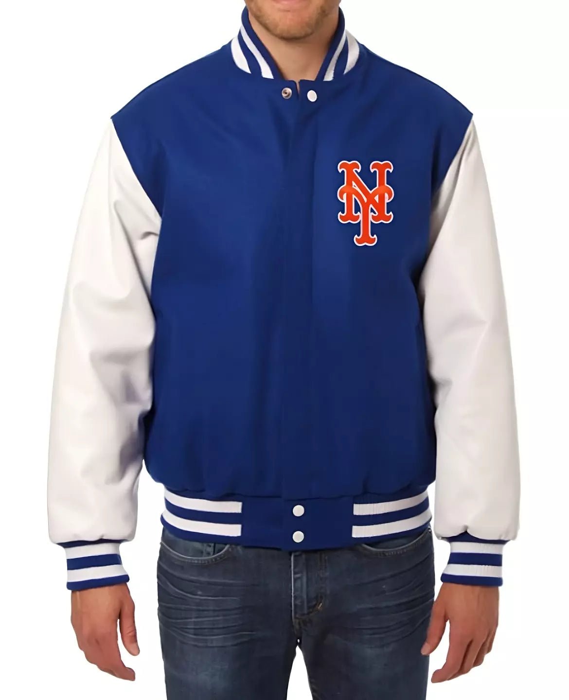 Men Letterman New York Mets Blue and White Varsity Jacket Baseball - MLB