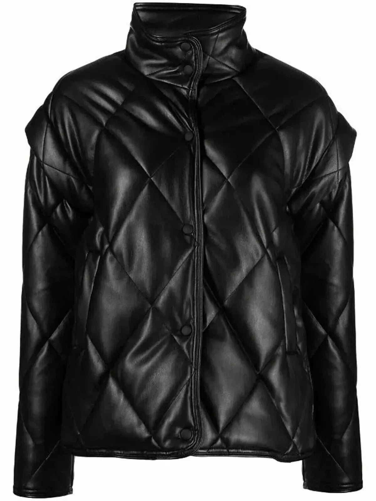 Women Real Leather Soft Lambskin Puffer Jacket Black