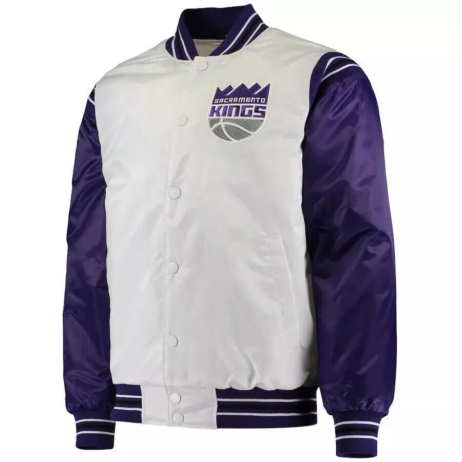 Sacramento Kings White Satin Letterman Varsity Jacket - NBA