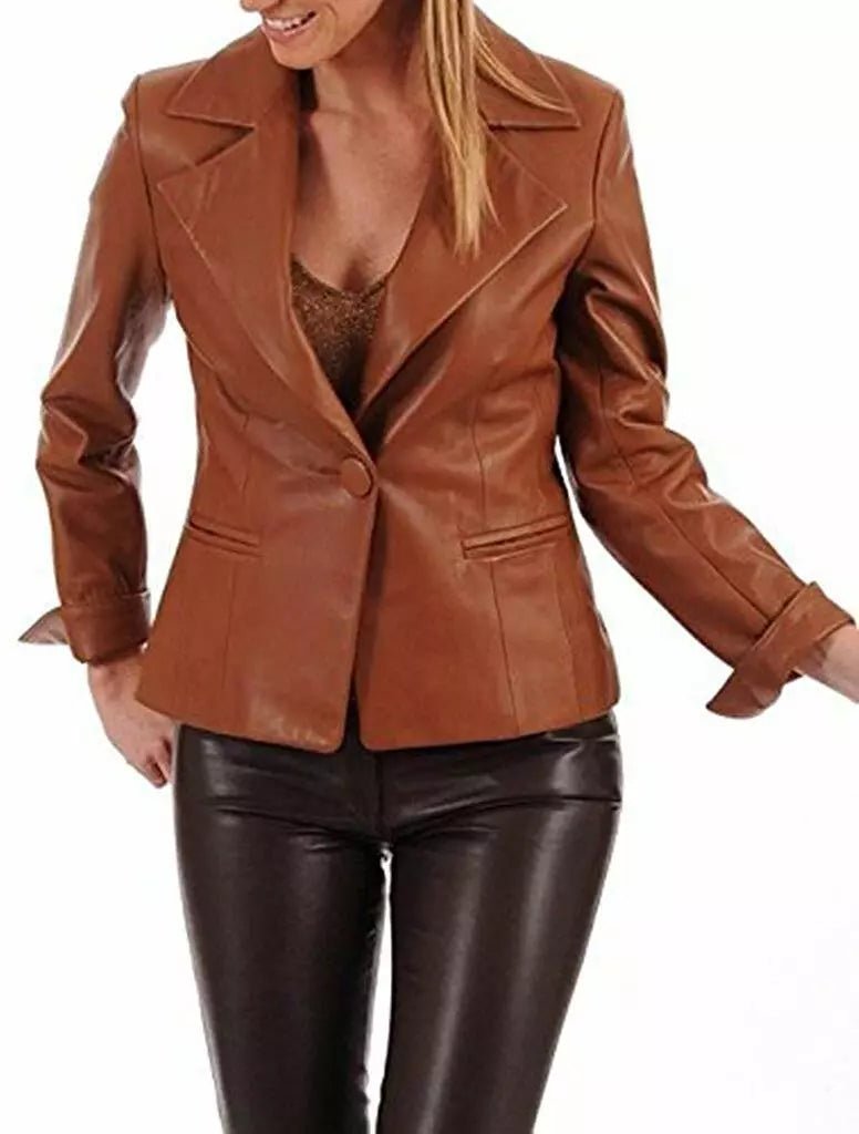 Leather Blazer Size Women Coat Tan Biker Ladies Women