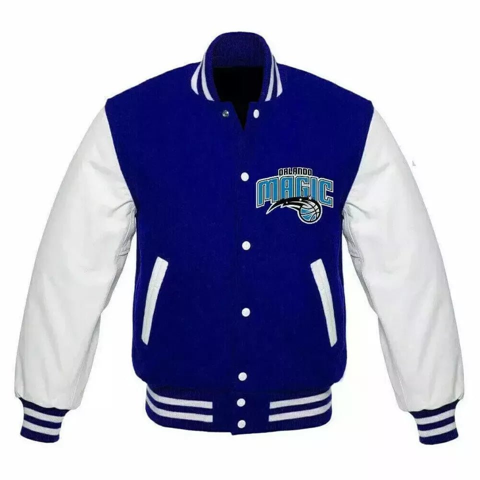 Orlando Magic Blue and White Varsity Jacket with Leather sleeves - NBA