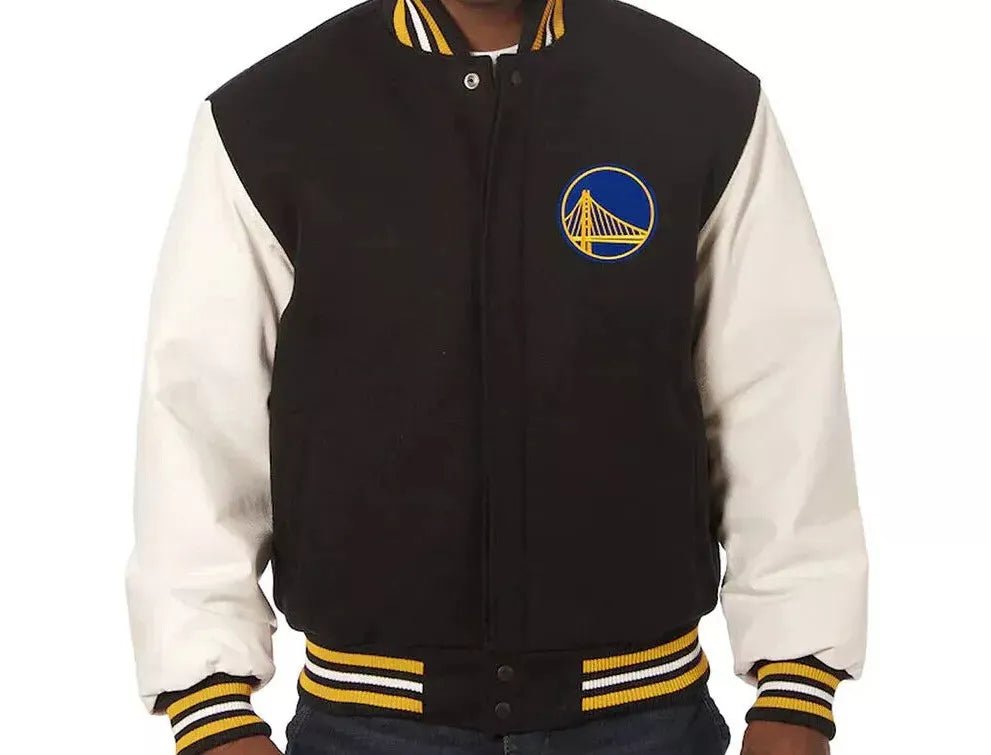 Men Letterman Golden State Warriors Black and White Varsity Jacket - NBA