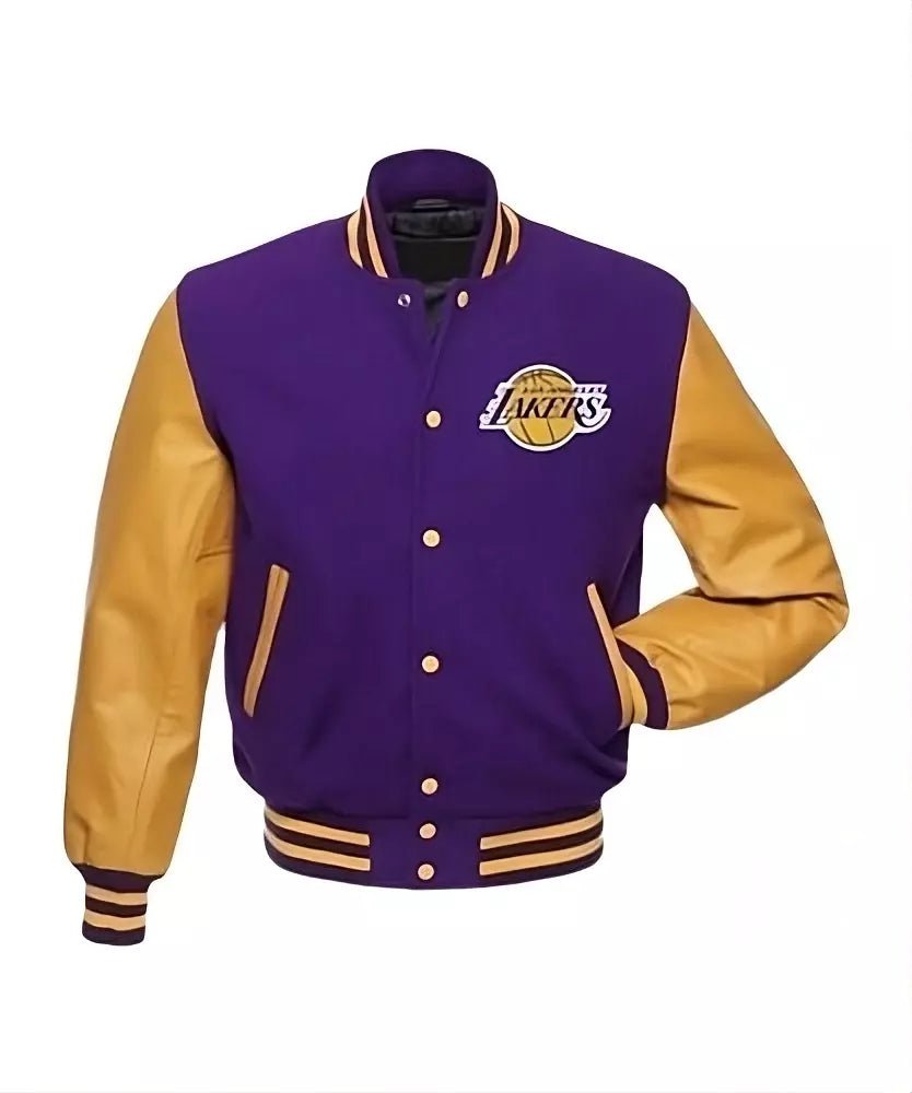 Los Angeles Lakers Letterman Varsity Jacket With Genuine Leather Sleeves - NBA