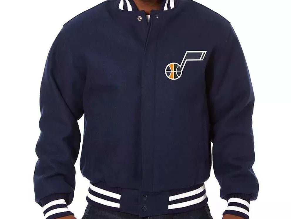 Men Letterman Utah Jazz Navy Blue All Wool Varsity Jacket - NBA