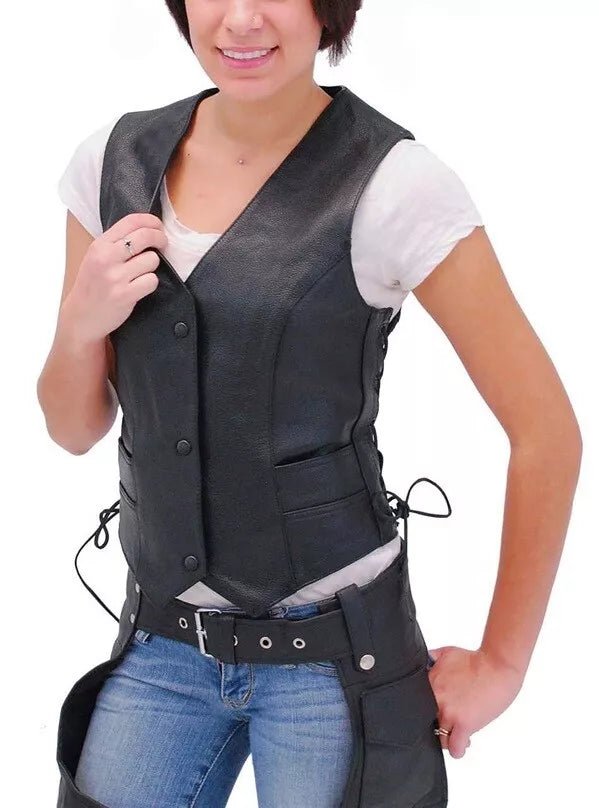Vest Leather Jacket Women Genuine  Coat Biker Sheepskin Fashion  Black