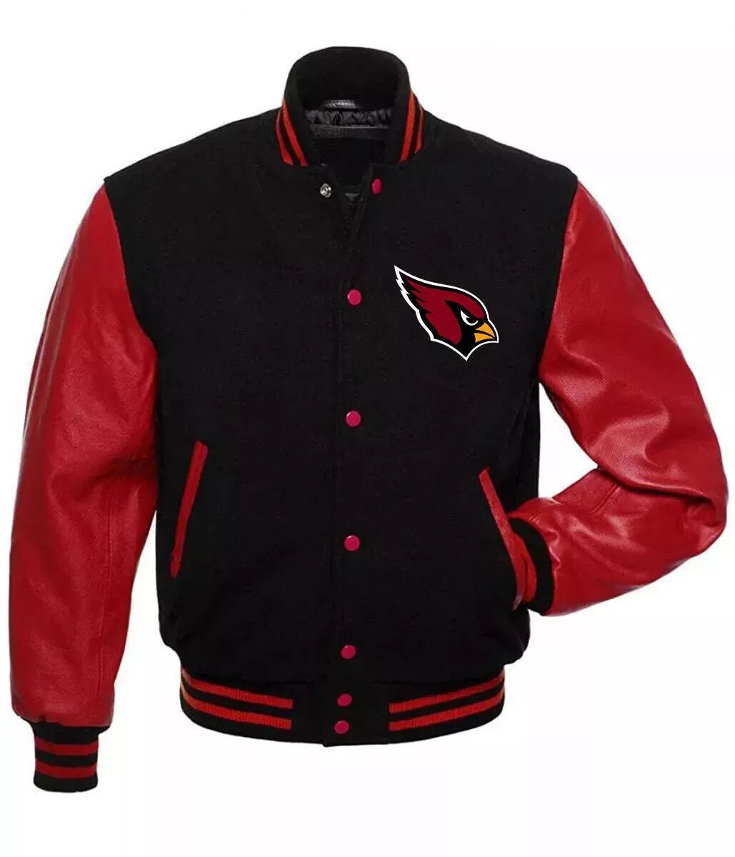 Arizona Cardinals Varsity Jacket Wool & Genuine Leather Sleeves black and red - NFL