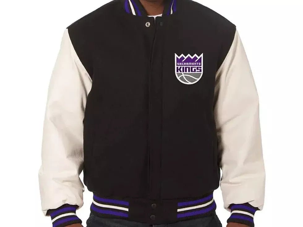 Men Letterman Sacramento Kings Black and White Varsity Jacket - NBA