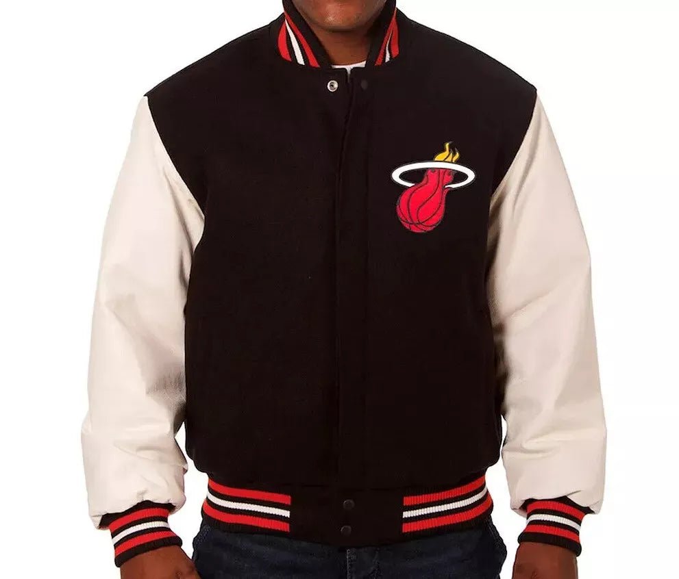 Men Letterman Miami Heat Black and White Varsity Jacket - NBA