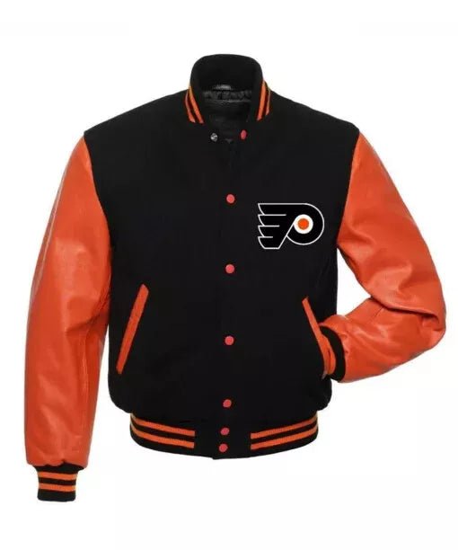Letterman Philadelphia Flyers Black and Orange Varsity Jacket - NHL