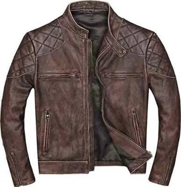 Men's Biker Cafe Racer Vintage Motorcycle Distressed Brown Leather Jacket brown
