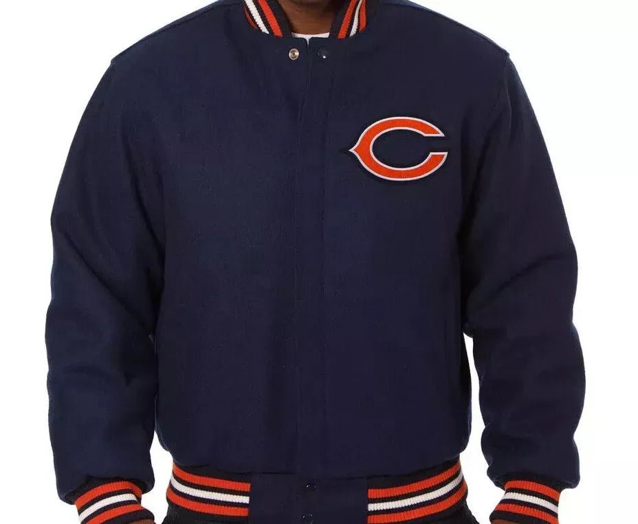Men Chicago Bears Lettermen Navy Blue Wool Varsity Jacket - NFL