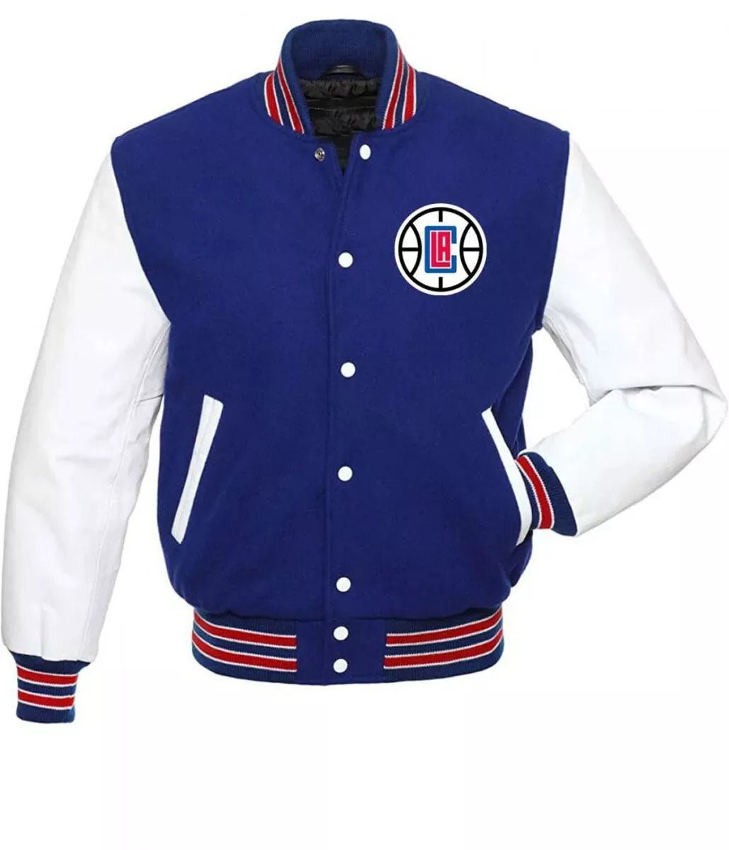 Men Letterman Los Angeles Clippers Blue and White Varsity Jacket - NBA