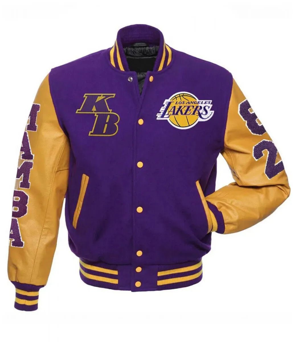 Men Letterman Los Angeles Lakers Kobe Bryant Mamba Purple and Yellow Varsity Jacket - NBA