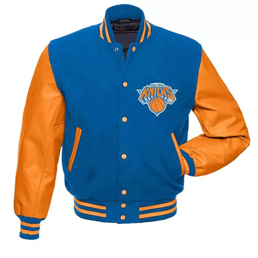 Men Letterman New York Knicks Blue and Orange Varsity Jacket - NBA