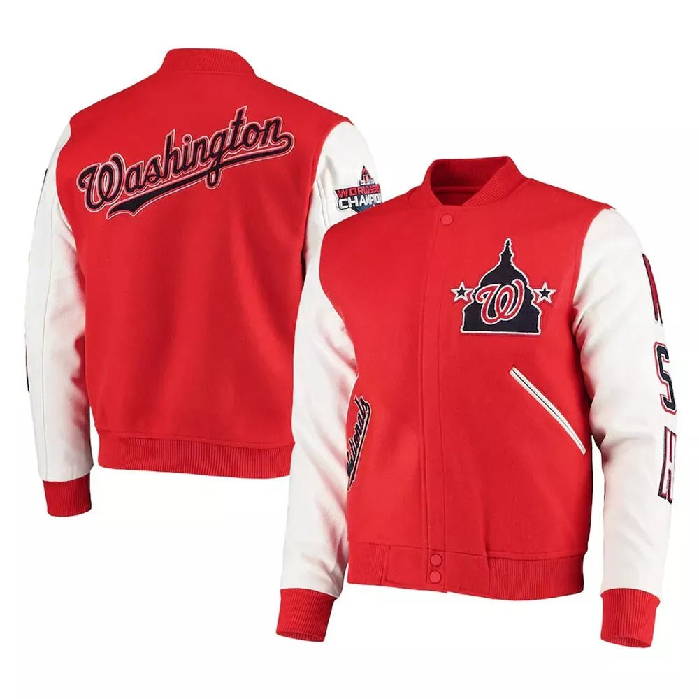 Men Letterman Washington Nationals Red and White Varsity Jacket - MLB - Image 3