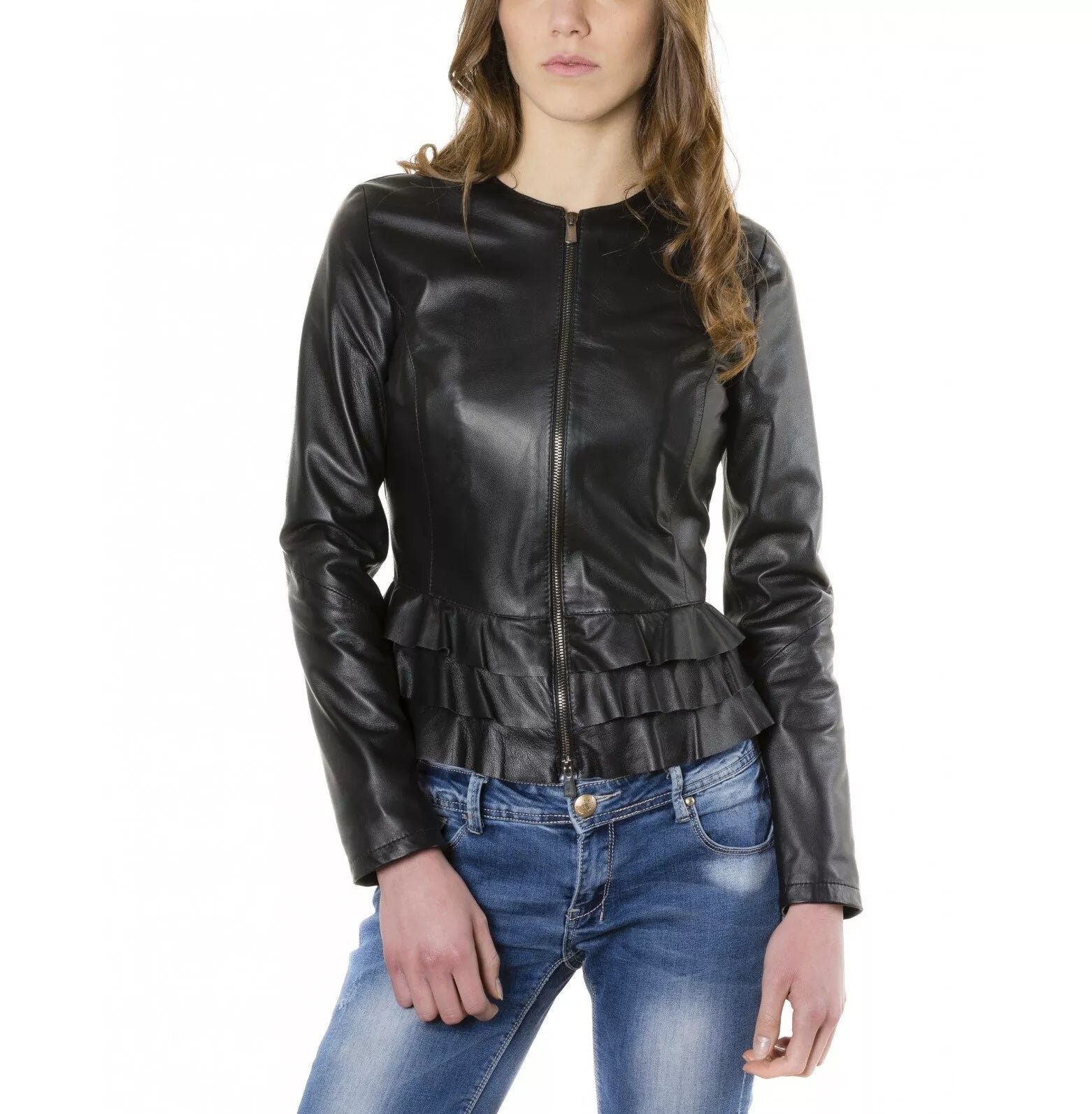 Leather Jacket Women's Biker Motorcycle Women Soft Moto Fit Size Real Black