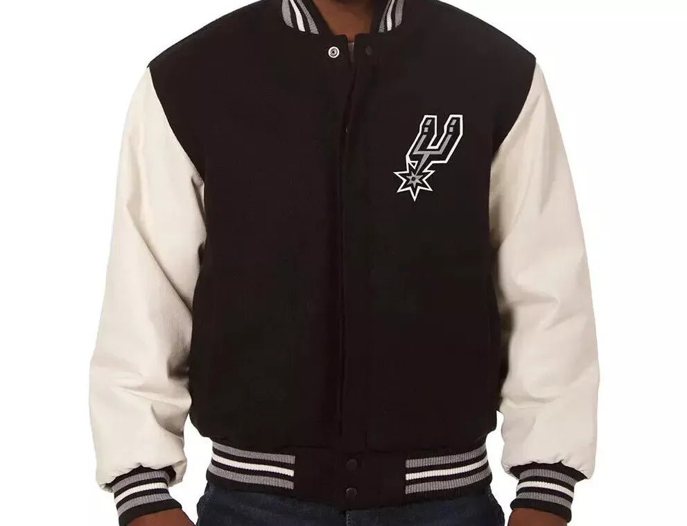 Men Letterman San Antonio Spurs Black and White Varsity Jacket - NBA