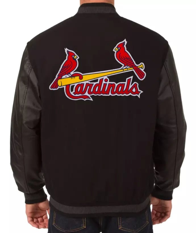 Men Letterman St Louis Cardinals Varsity Jacket Black Wool With Leather Sleeves - MLB - Image 2