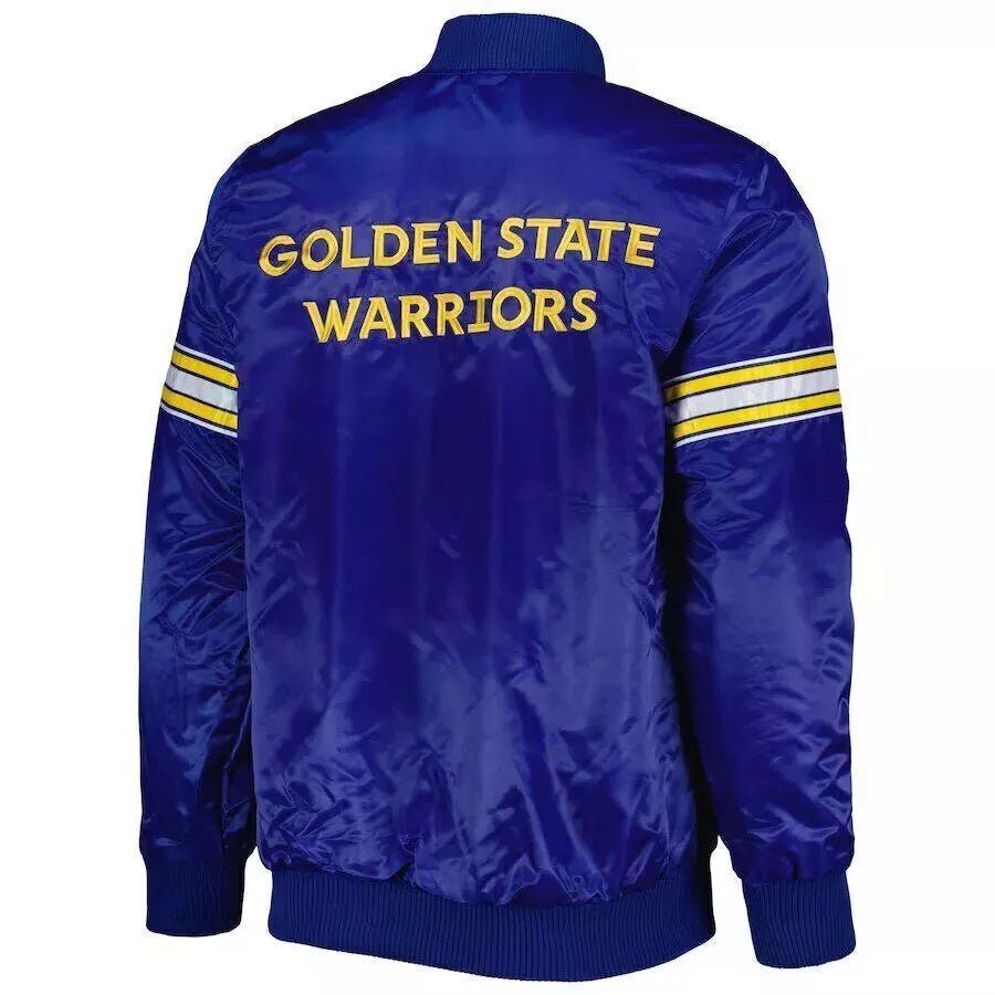 Men Golden State Warriors Blue Satin Letterman Varsity Jacket - NBA - Image 2