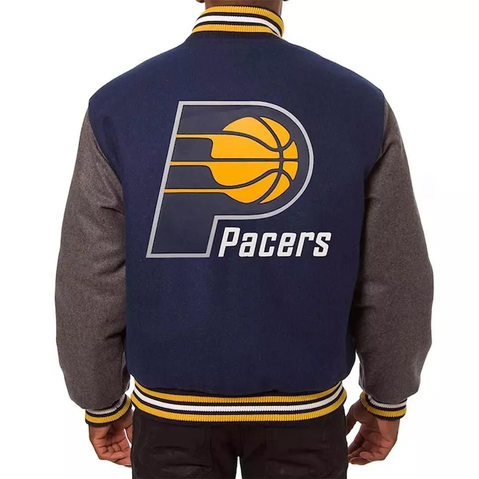 Men Letterman Indiana Pacers Navy and Grey All Wool Varsity Jacket - NBA - Image 2