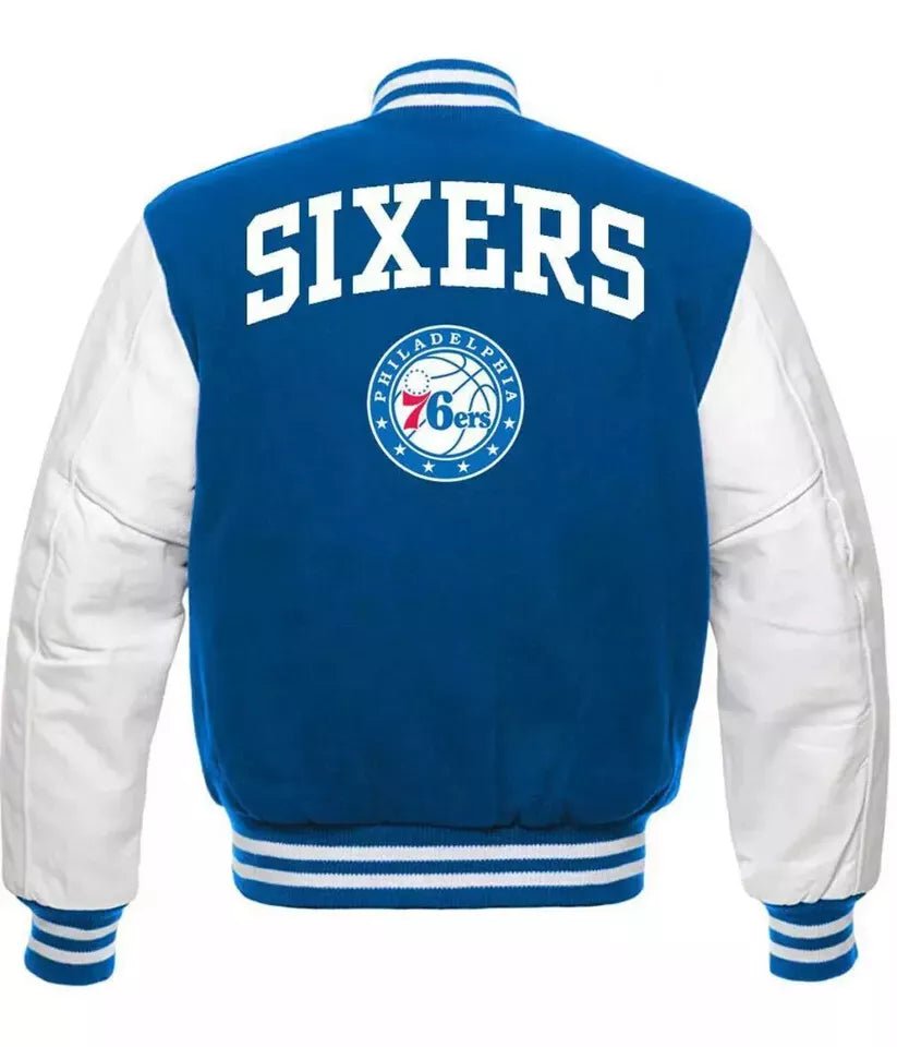 Letterman Philadelphia 76ers Wool with Genuine Leather sleeves Varsity Jacket blue and white - NBA - Image 2