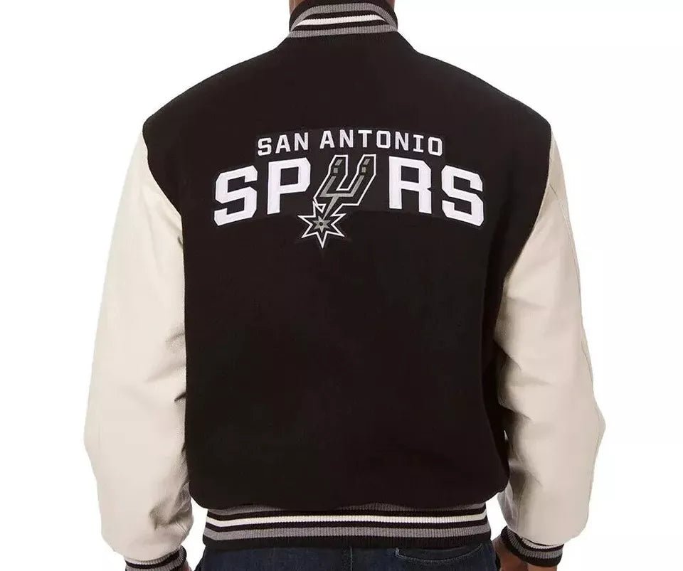 Men Letterman San Antonio Spurs Black and White Varsity Jacket - NBA - Image 2