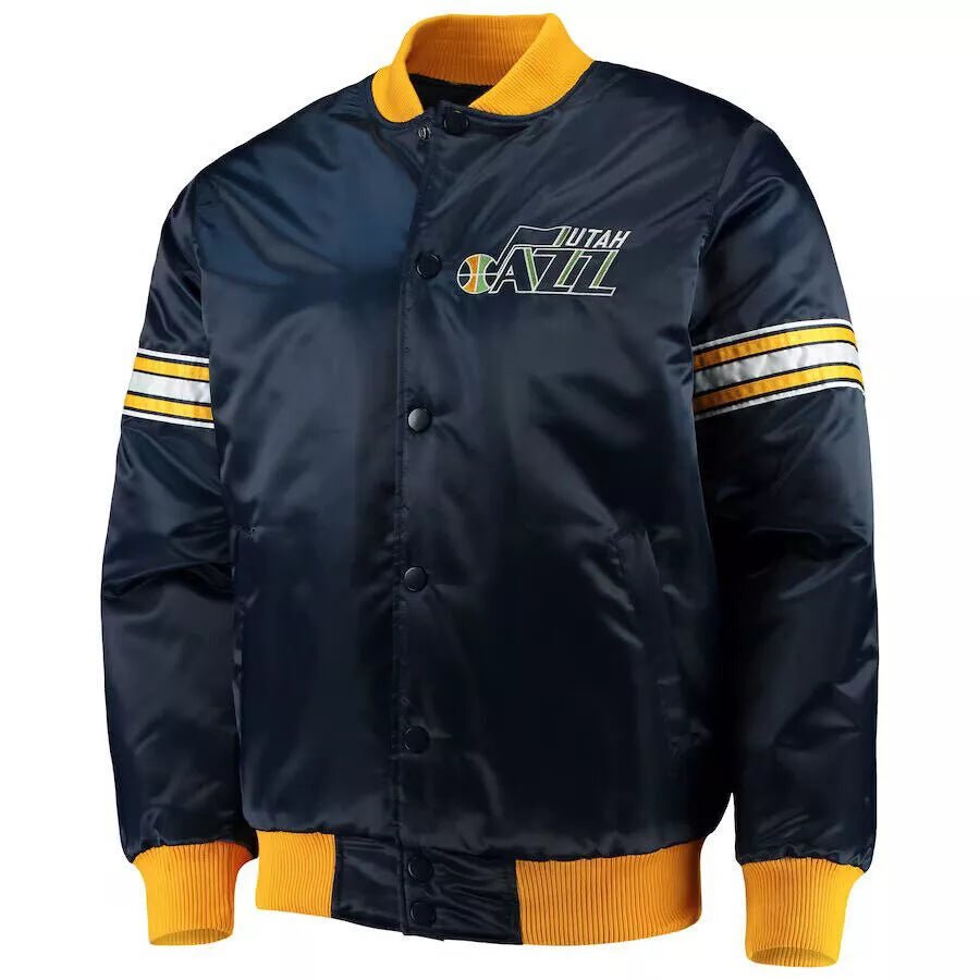 Men Utah Jazz Navy Blue Satin Letterman Varsity Jacket - NBA