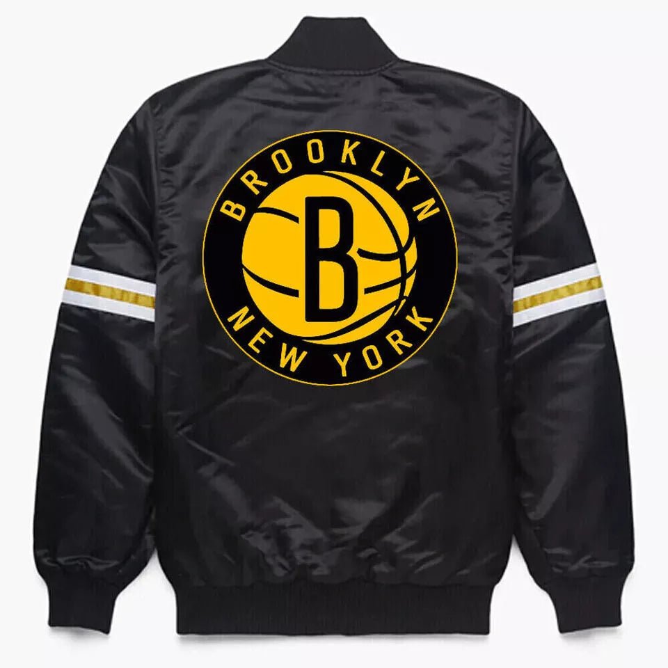 NBA Brooklyn Nets New York Black Satin Letterman Varsity Jacket - Image 2