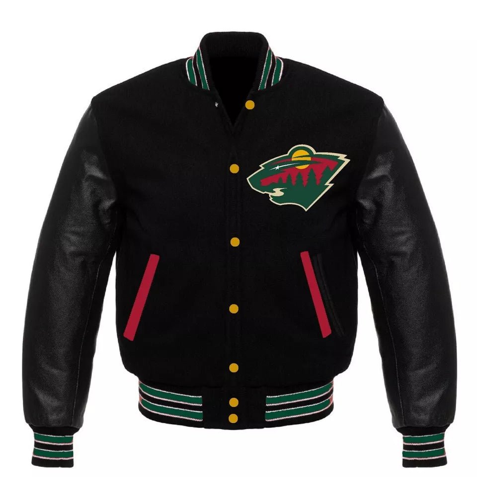 Letterman Minnesota Wild Black Varsity Jacket - NHL