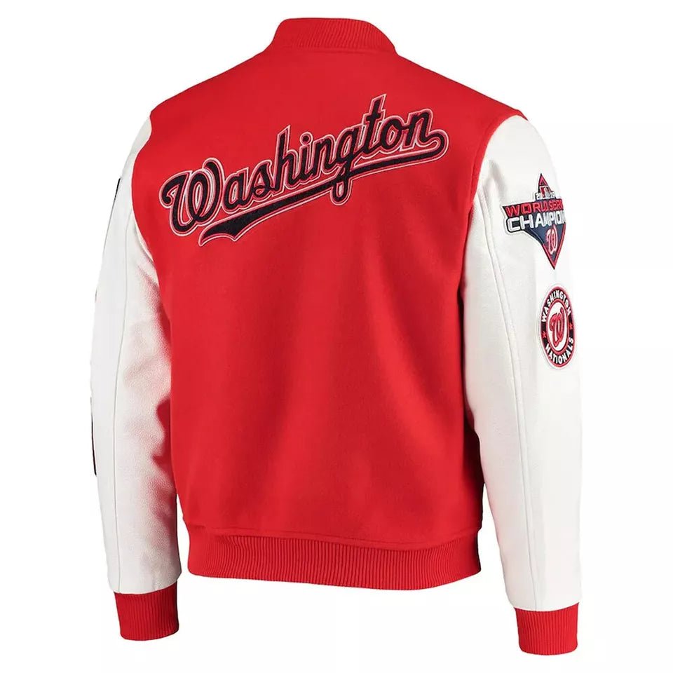 Men Letterman Washington Nationals Red and White Varsity Jacket - MLB - Image 2