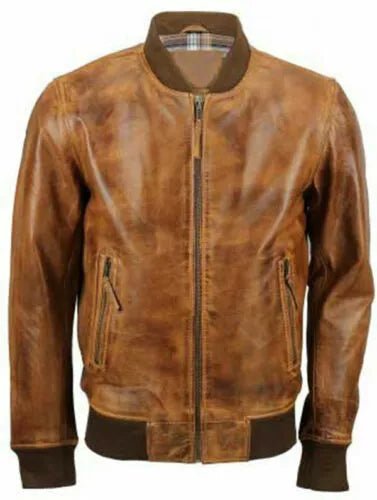 Men Biker Motorcycle Vintage Distressed Brown Bomber Leather Jacket