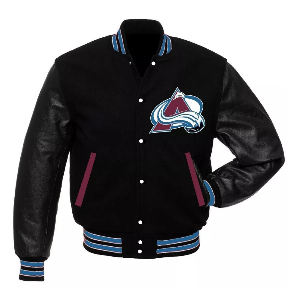 Letterman Colorado Avalanche Black Wool & Leather Vintage Varsity Jacket