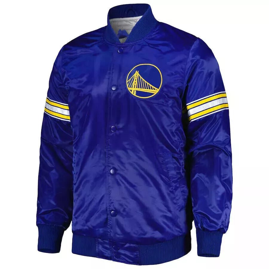 Men Golden State Warriors Blue Satin Letterman Varsity Jacket - NBA