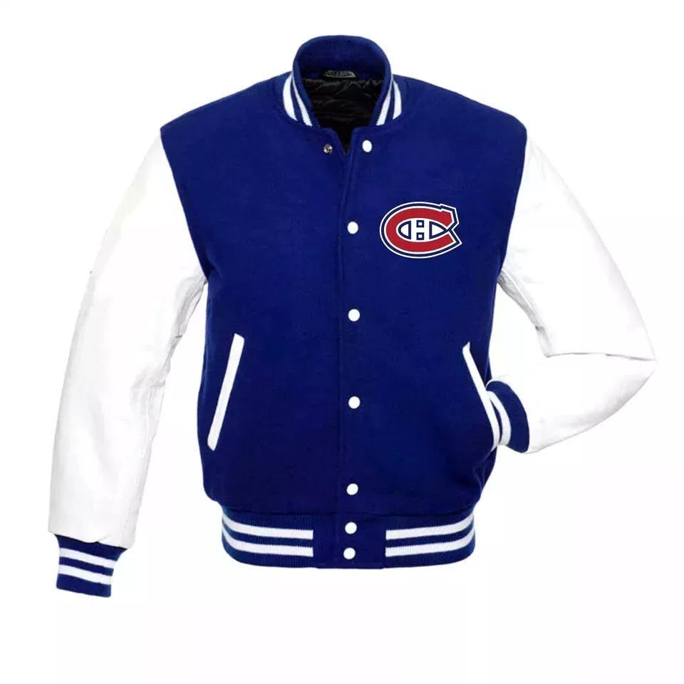 Montreal Canadiens Varsity Jacket Wool & Genuine Leather Sleeves blue and white - NHL