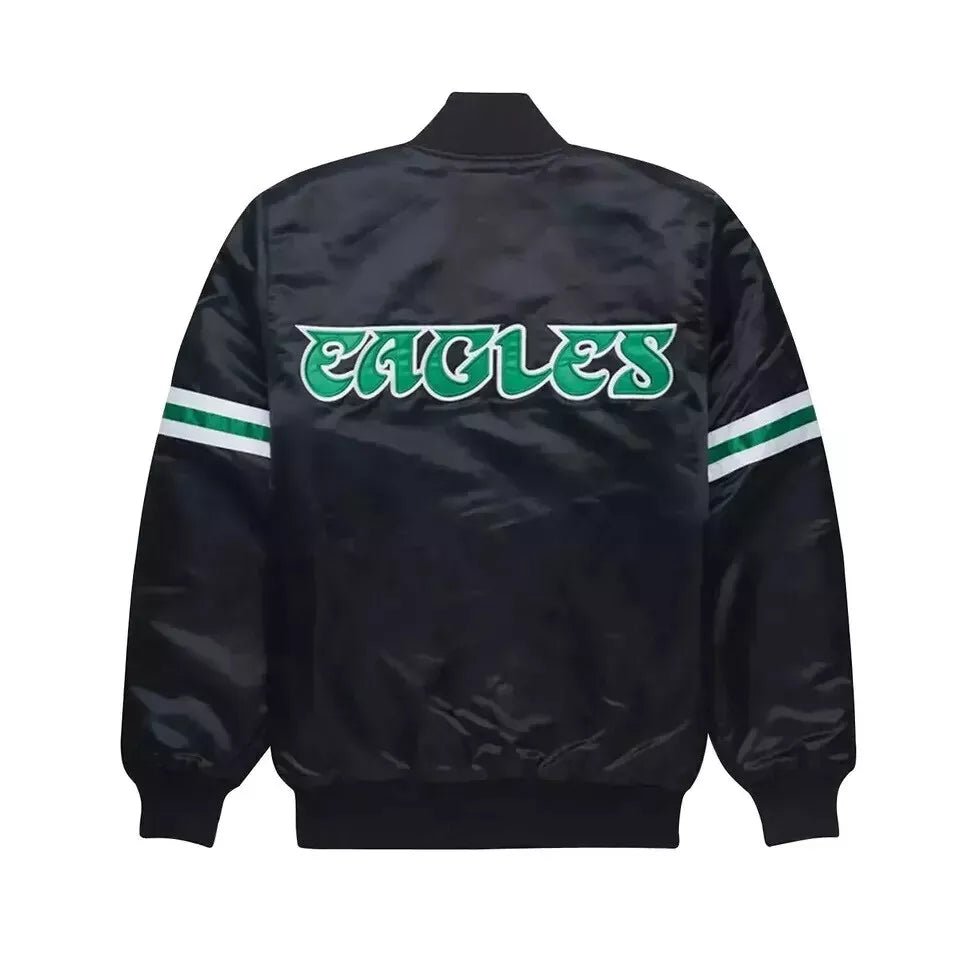 Philadelphia Eagles Black Full Snap Satin Varsity Jacket Embroidery logos black - NFL - Image 2