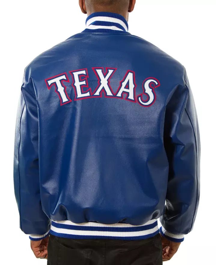 Men Texas Rangers Letterman Varsity Jacket Blue Genuine Sheep Leather Baseball-MLB - Image 2